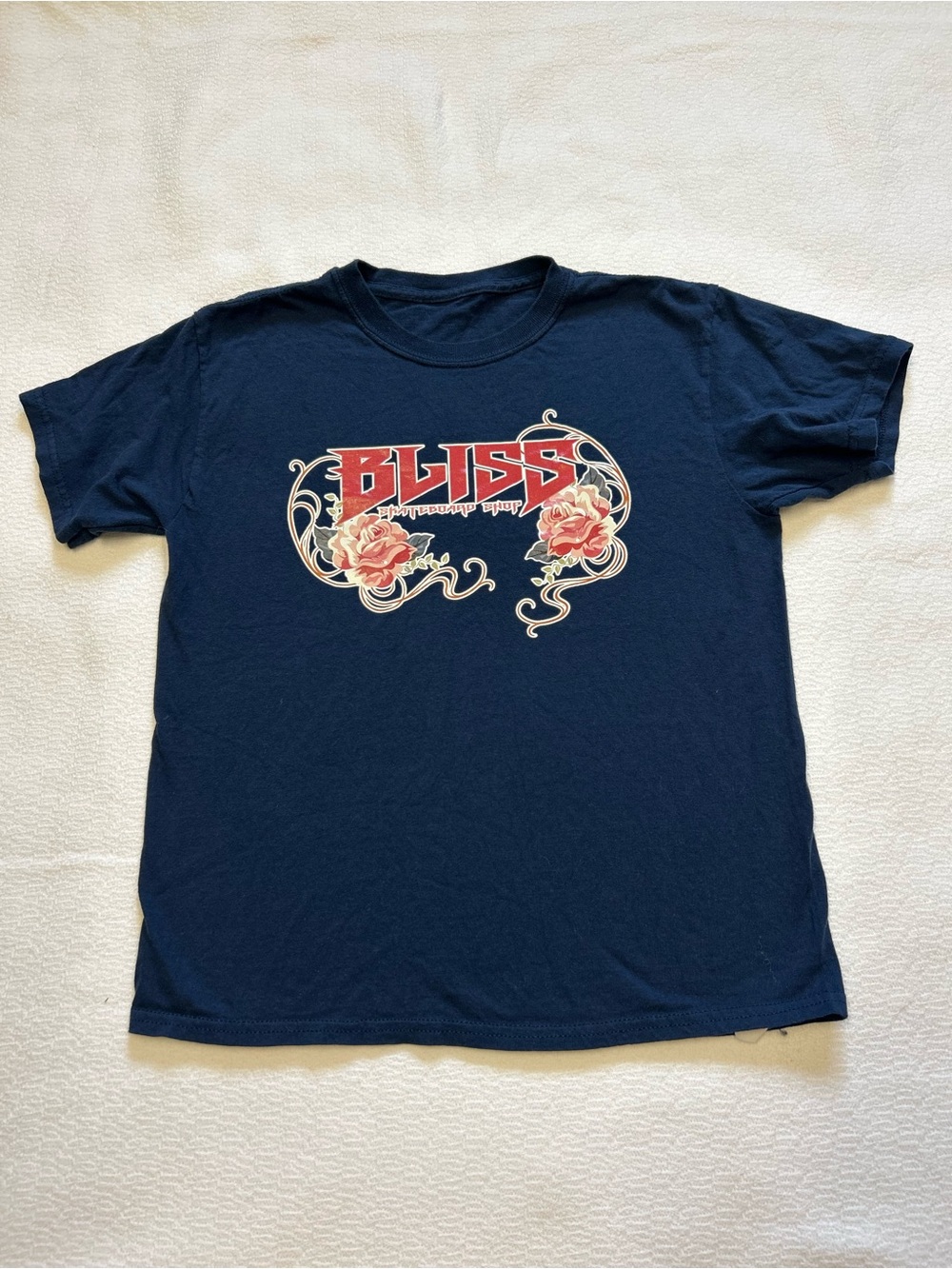 Bliss Skateboard Shop Navy Floral Rose Front and Back Graphic T-Shirt